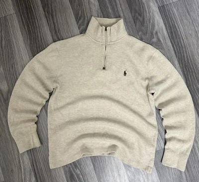 RARO Polo Ralph Lauren Vintage 1/3 Cremallera Beige Suéter Talla S Foto 1 de 4