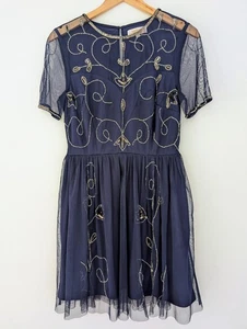 Boohoo Womens Occasion Maxi Dress Blue Embellished UK Size 12 Elegant Evening Go - Picture 1 of 7