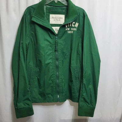 Abrigo Chaqueta de Lluvia Abercrombie & Fitch Verde Para Hombre XL Nylon Panadero Montaña NY 1892 Foto 1 de 4