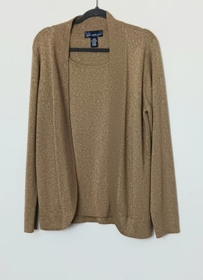 Suéter Susan Graver Para Mujer Talla Grande Metálico Imitación Twinset Cárdigan Pull On Foto 1 de 4