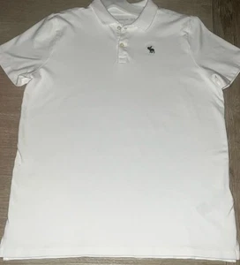 Abercrombie Kids White Polo Shirt Top Moose Embroidered Logo Boy Size 17/18 EUC - Picture 1 of 7