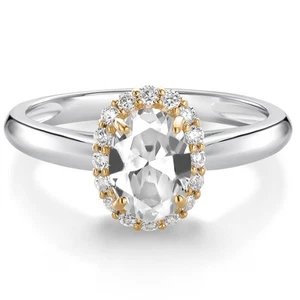 925 Sterling Silver and 10k Yellow Gold White Created Sapphire and Lab Grown - Picture 1 of 4