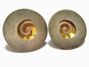 1" Vintage 80 Sterling Silver Gold Post-Modern Abstract Spiral Pierced Earrings - Picture 1 of 7