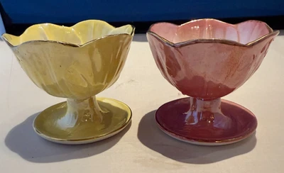 Pair of Vintage Weatherby Hanley “Royal Falcon Ware” Dessert Dishes – Pink & Yel - Image 1 of 4