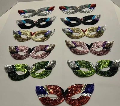 Lote de 11 Máscaras Mardi Gras Mascarada Fiesta Multicolor Lentejuelas con Correa Foto 1 de 4