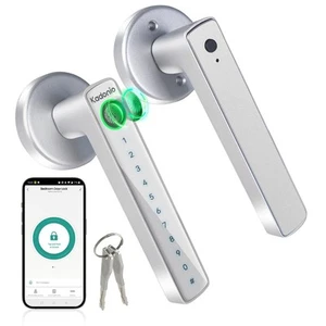 Silver Fingerprint Smart Door Lock, Keyless Entry Smart Door Lock with Handle... - Picture 1 of 8