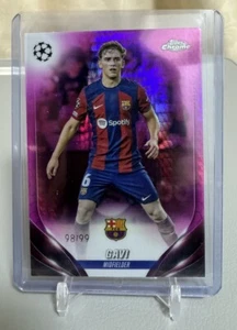 2023-24 TOPPS CHROME UEFA CLUB COMPETITIONS BARCELLONA GAVI ROSA PRISMA /99 #63 - Foto 1 di 2