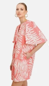 Flora Bea NYC Stefanie Mini Dress Pink Floral Print Sleeve Shift Cruise Resort M - Picture 1 of 10