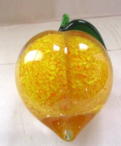 Fermacarte in vetro massiccio di Murano arte pesca albicocca frutta - Foto 1 di 4