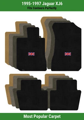 Lloyd Ultimat Front & Rear Carpet Mats for '95-97 Jaguar XJ6 w/British Flag Logo - Image 1 of 4
