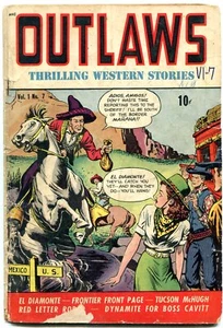 Outlaws #7 Graham Ingles Art-Violent Western 1949 FR - Imagen 1 de 2