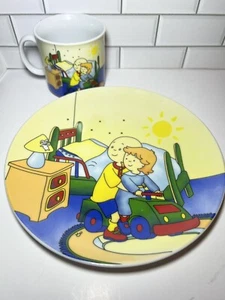Vintage Caillou Ceramic Plate And Small Mug Set For Kids - Picture 1 of 5