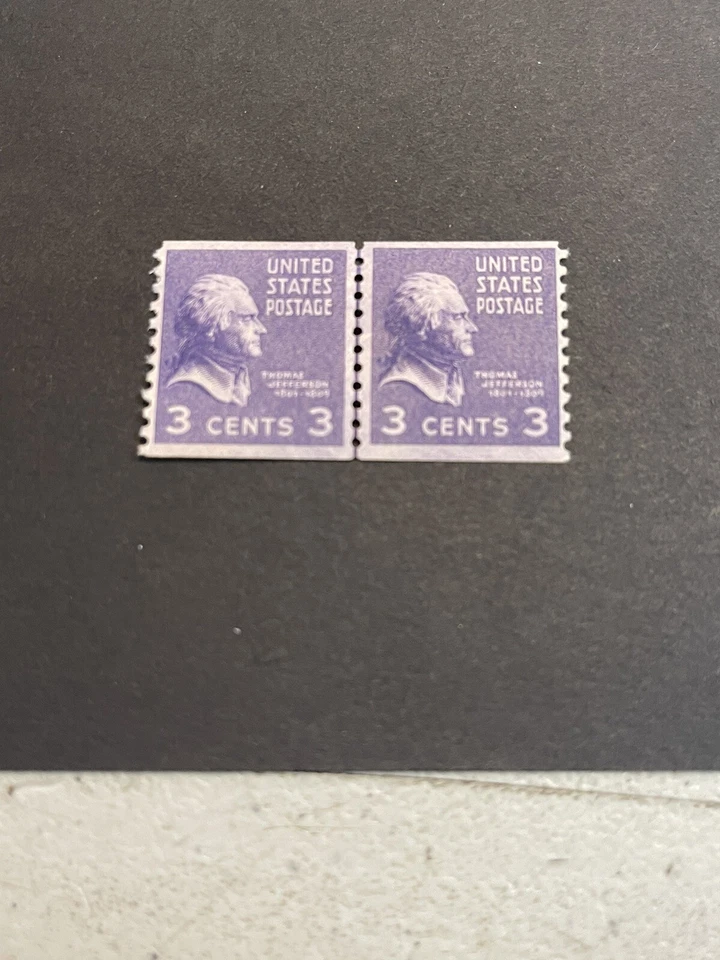 US Stamp #842 3 cent Jefferson coil line pair - MNH - Image 1 of 1
