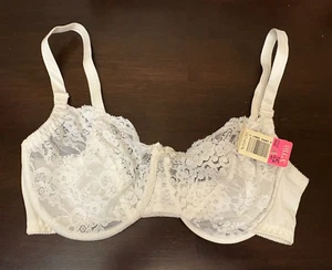 Vintage Olga Bra 34C White Lace Floral Underwire Bra #33340 NWT Bead Detail - Picture 1 of 10