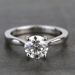 1.00Ct Round Cut GRA Moissanite Solitaire Engagement Ring 14K White Gold Size 7 - Picture 1 of 15