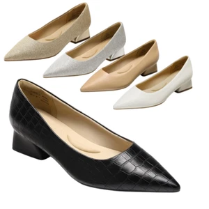Women Pump Shoes Close Pointed Toe Chunky Block Low Heel Work Office Dress Shoes - Picture 1 of 18