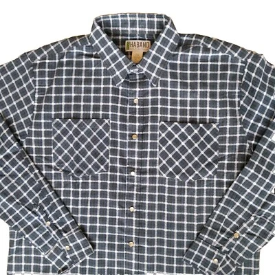 Haband Pearl Snap Button Front Flannel Shirt Mens Large Blue White Plaid NWOT - Image 1 of 4