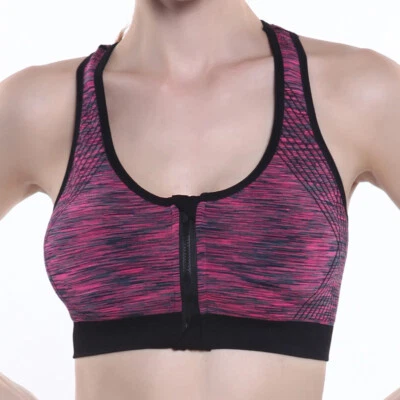 Women's Ladies Front Zip Sports Bra High Impact Push Up Wireless Padded Vest UK - Image 1 of 4