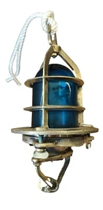 50er Jahre generalüberholte Schiffslaterne blaues Glas siehe Bild 💡 Beschlag Messing 8,5lbs. - Bild 1 von 24