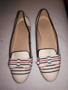 J.CREW Cleo stripe canvas LOAFERS slippers flats with bow 8 beige/red/blue (Y) - Picture 1 of 6