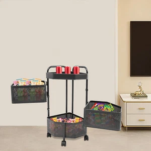 3-Tier Removable Basket Shelf Organizer Rotating Kitchen Shelf Black - Picture 1 of 15