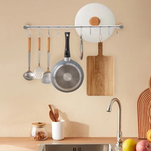 Kitchen Bathroom Wall Mount Rail w/10 Hooks Stainless Steel Pot Pan Rack USA - Picture 1 of 10