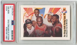 1991 Skybox #337 Bulls Starting Five PSA 10 GEM MINT - Picture 1 of 4