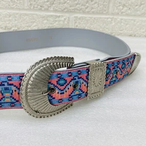 VTG‼ Nuovo 80's Blue Teal & Pink Southwestern Aztec Santa Fe Sz 11 29-33" Waist - Picture 1 of 11