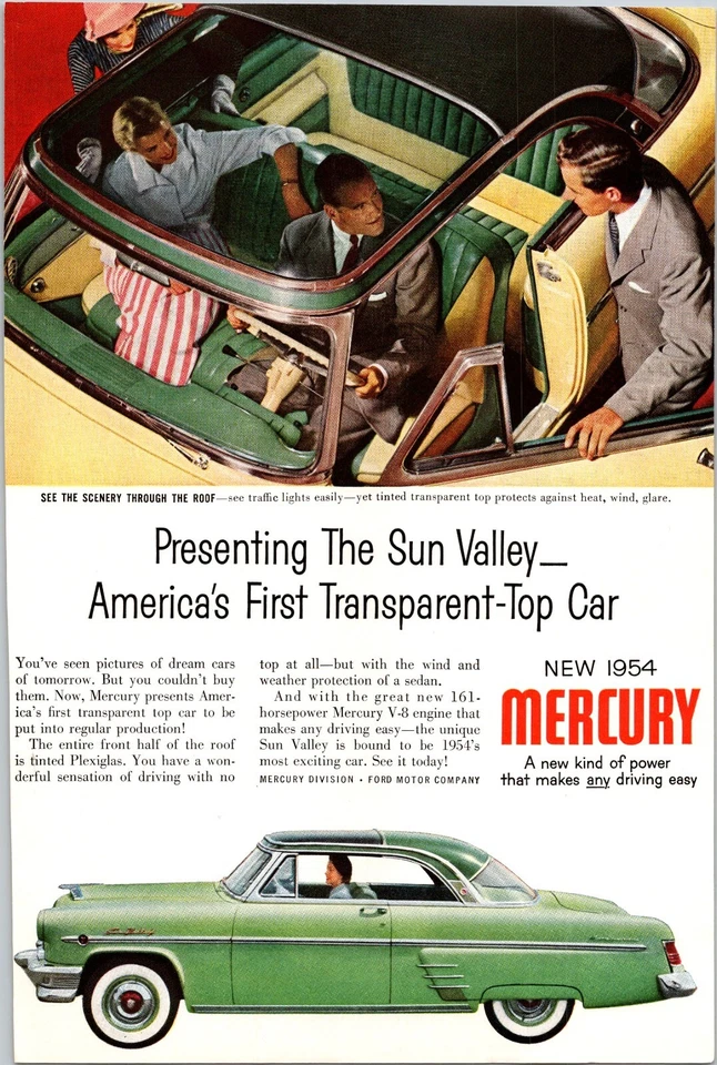 PRINT AD 1954 Mercury Sun Valley America's First Transparent Top Car 6.75 x 10 - Image 1 of 1