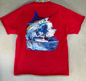 Guy Harvey Pocket T Shirt Adult Large Red Short Sleeve Marlin AFICO Blue Water - Picture 1 of 11