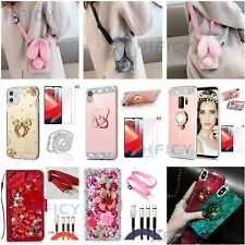 Bling Mirror Wallet Leather Soft Women Phone Case + Lanyard + Tempered Film