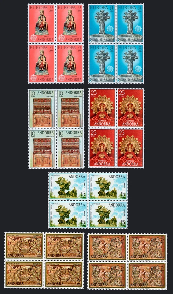 Andorra Esp. - Edi ** 89/95 Bl. 4 - Año 1974 completo - 7 valores bloque de 4 - Imagen 1 de 1