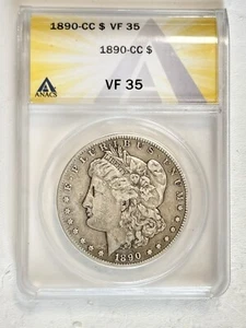 Rare 1890 Morgan Carson City CC Mint Certified Nice Silver Dollar $ ANACS MS 35 - Picture 1 of 3