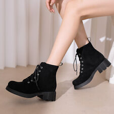Fashion Women's Round Head Lace Ankle Boots Motorcycle Boots Outdoor Size