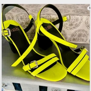 faith neon yellow heels size 6 heel not too high buckle strap design - Picture 1 of 2