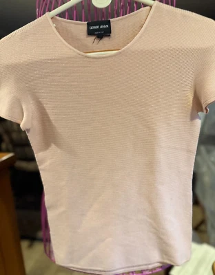 GIORGIO ARMANI Size LARGE PEACH COLORED TOP STRETCHY SHORT SLEEVES 44 ITALY - Image 1 of 2