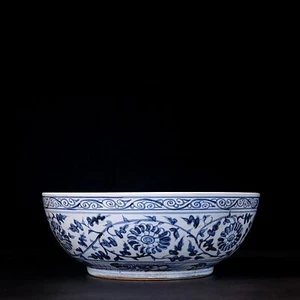 15,5 Zoll alte Ming Dynastie Hongwu Marke Porzellan blau weiß Blume Wolke Drache Schale - Bild 1 von 9