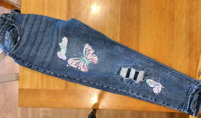 JUSTICE Girls Size 18 Jeans MINI MOM JEAN Butterfly SOFT Stretch - Image 1 of 4