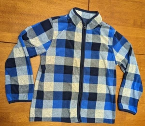 OshKosh Fleece Jacket Blue Black White checked Zip up long sleeve Size 8 coat - Picture 1 of 7