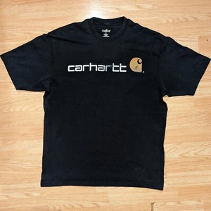 Camiseta Carhartt Distressed Para Hombre Talla Grande Negra Desteñida Desteñida Peso Pesado Logo  - Imagen 1 de 9