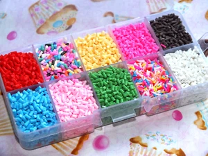 100g Mixed FAKE Polymer Clay Ice Cream Sprinkles 100's & 1000's W/ Storage Box - Picture 1 of 3