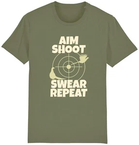 Aim Shoot Swear Repeat T-Shirt Pheasant Shot Game Keeper Shooting Birds Hunting - Picture 1 of 9