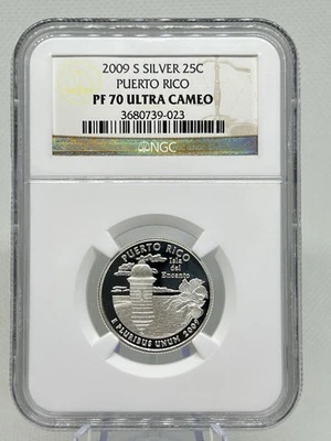 2009-S Silver 25c Puerto Rico PF70 Ultra Cameo NGC!🇵🇷💯✨ - Image 1 of 3