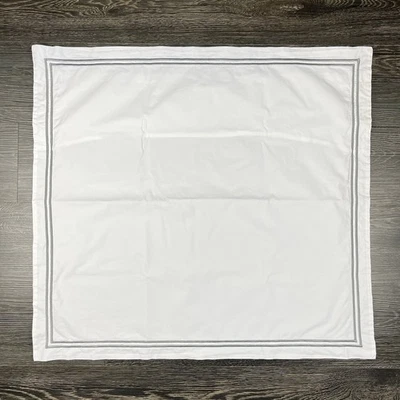 Restoration Hardware Set of 2 White Italian Hotel Gray Satin Stitch Pillow Shams - Image 1 of 4