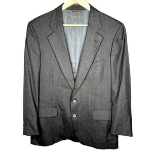 Geoffrey Beene 40R Wool Blazer Windowpane Plaid 2 Button Suit Jacket Blue Gray - Picture 1 of 7