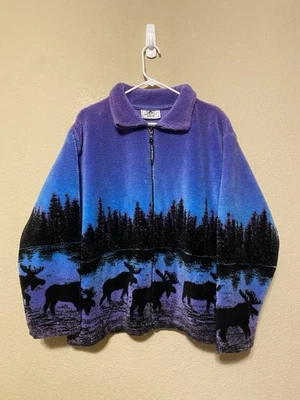 Chaqueta polar grande vintage años 90 negra montaña púrpura alce crepúsculo pila profunda Foto 1 de 4
