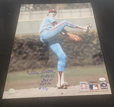 Steve Carlton Signed 16x20 Philadelphia Phillies JSA Photofile HOF Inscription - Image 1 of 4