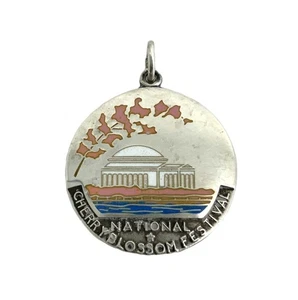 Vtg Sterling Silver National Cherry Blossom Festival Enamel Medallion Pendant - Picture 1 of 6