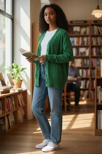 St. John Sport Vintage grüne Damen-Cardigan mit 5 Knöpfen Wolle/Rayon Large gebraucht, in einwandfreiem Zustand grün - Bild 1 von 12