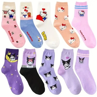 10 pares de calcetines largos con licencia de personajes de anime y dibujos animados Sanrio, unisex, talla única Foto 1 de 4